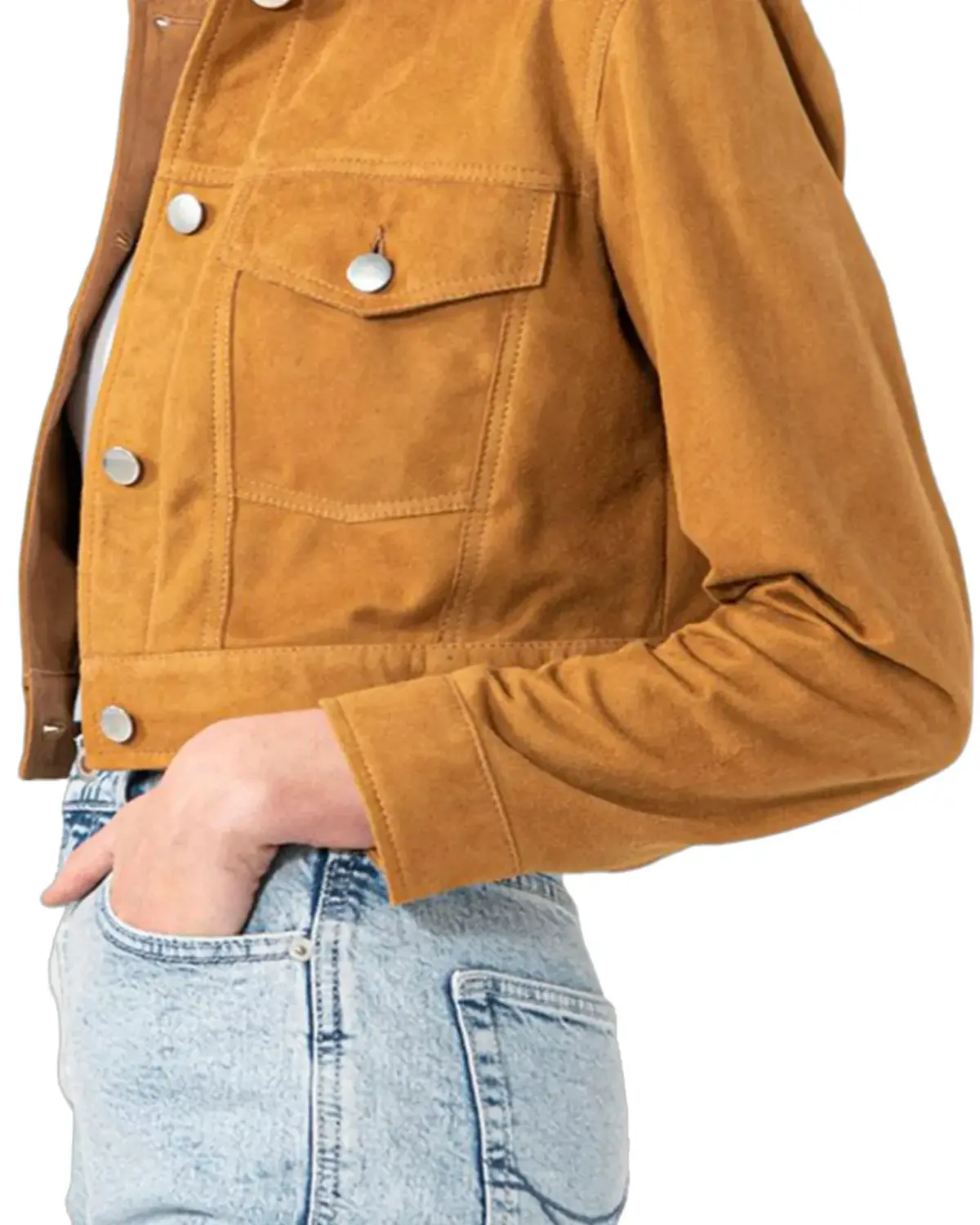 Womens TAN Denim Style Suede Leather Jacket