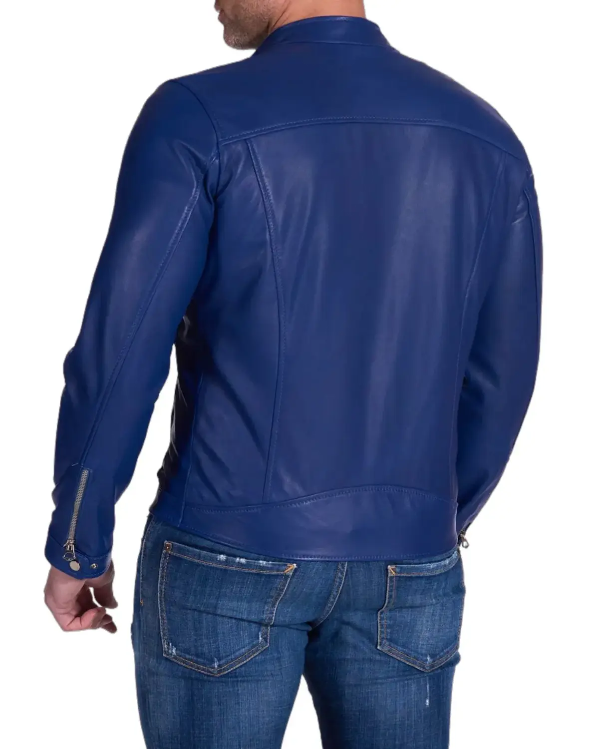 Mens Ink Blue Biker Leather Jacket | Elite Collection