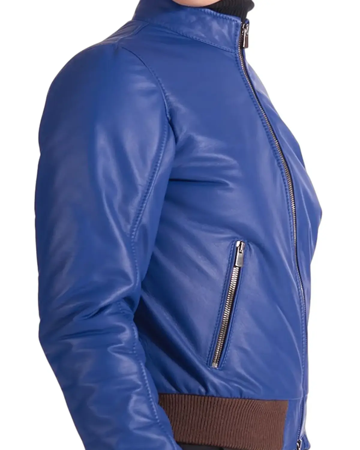 Womens Classic Blue Leather Bomber Jacket | Elite Jacket