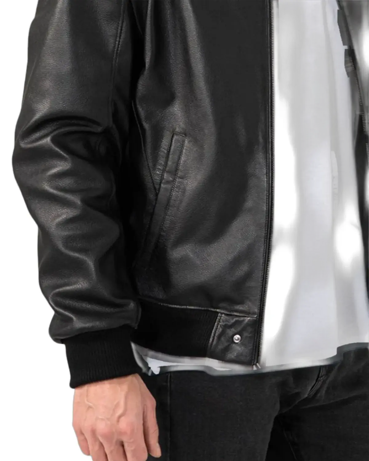 Mens Black Cow Leather Bomber Jacket