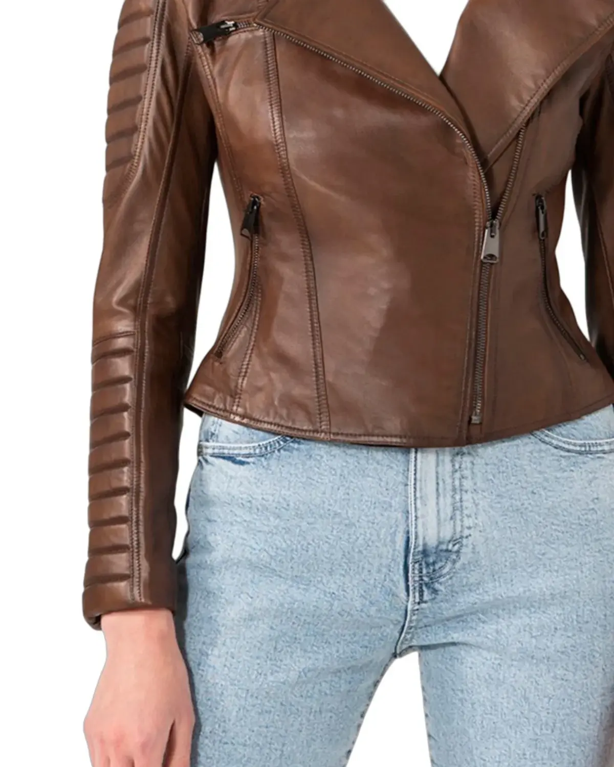 Womens Quilted Brown Biker Leather Jacket | Elite Jacket