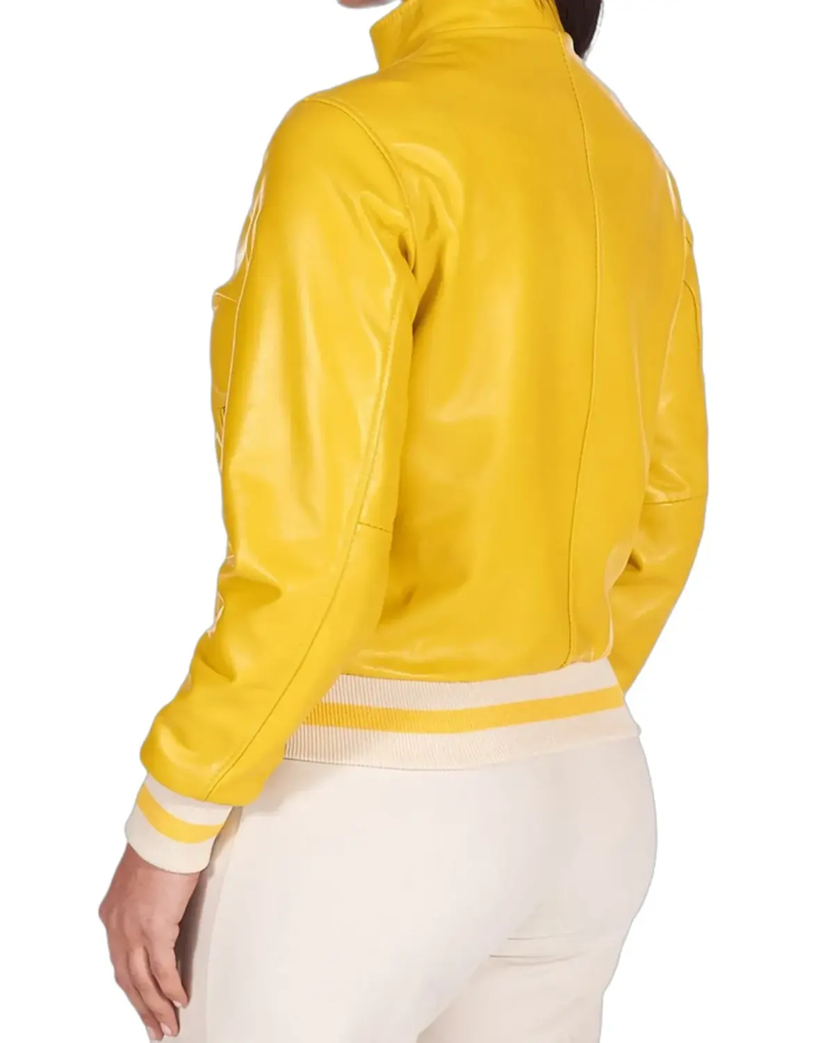 Womens Bright Yellow Bomber Leather Jacket | Elite Jacket