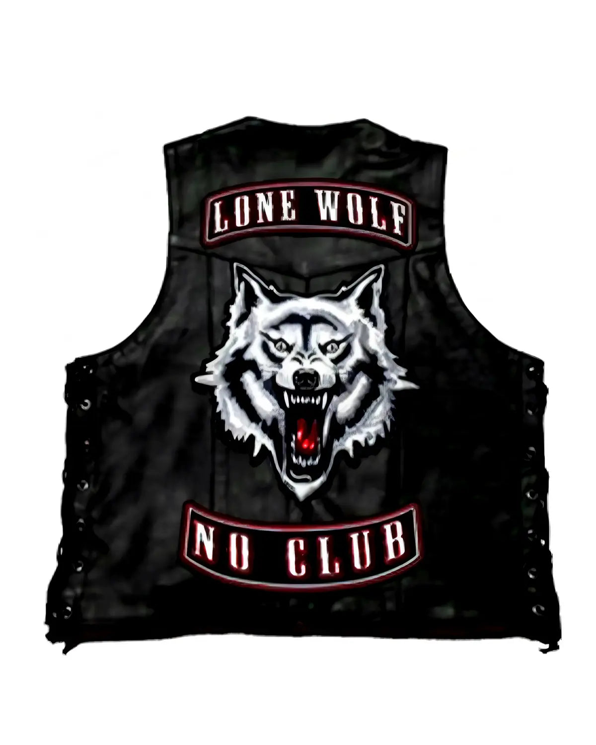 Mens Lone Wolf No Club Black Leather Biker Vest