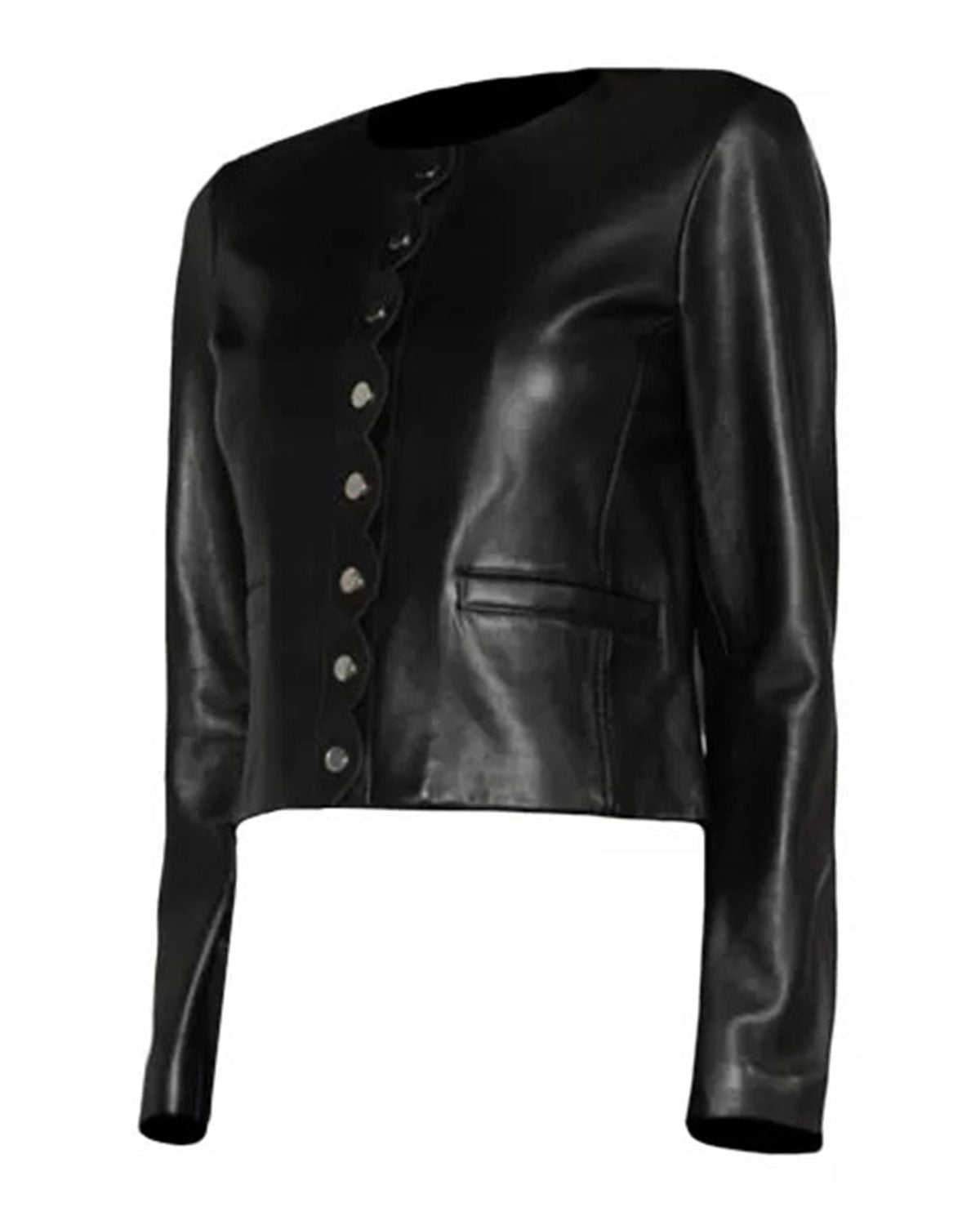 Womens Black Scallop Edge Leather Jacket | Elite Jacket