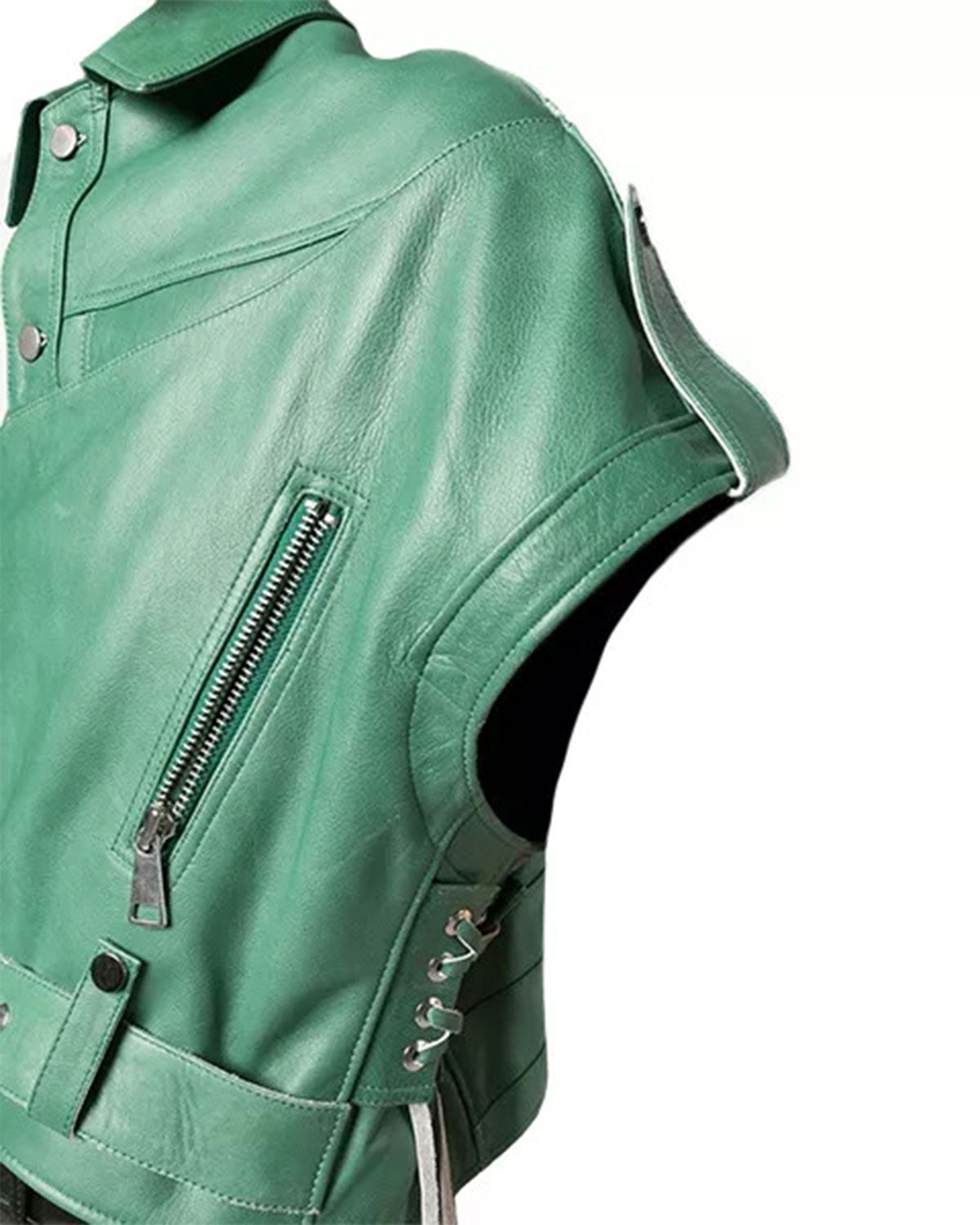 Womens Green Leather Short Biker Jacket | Elite Jacket