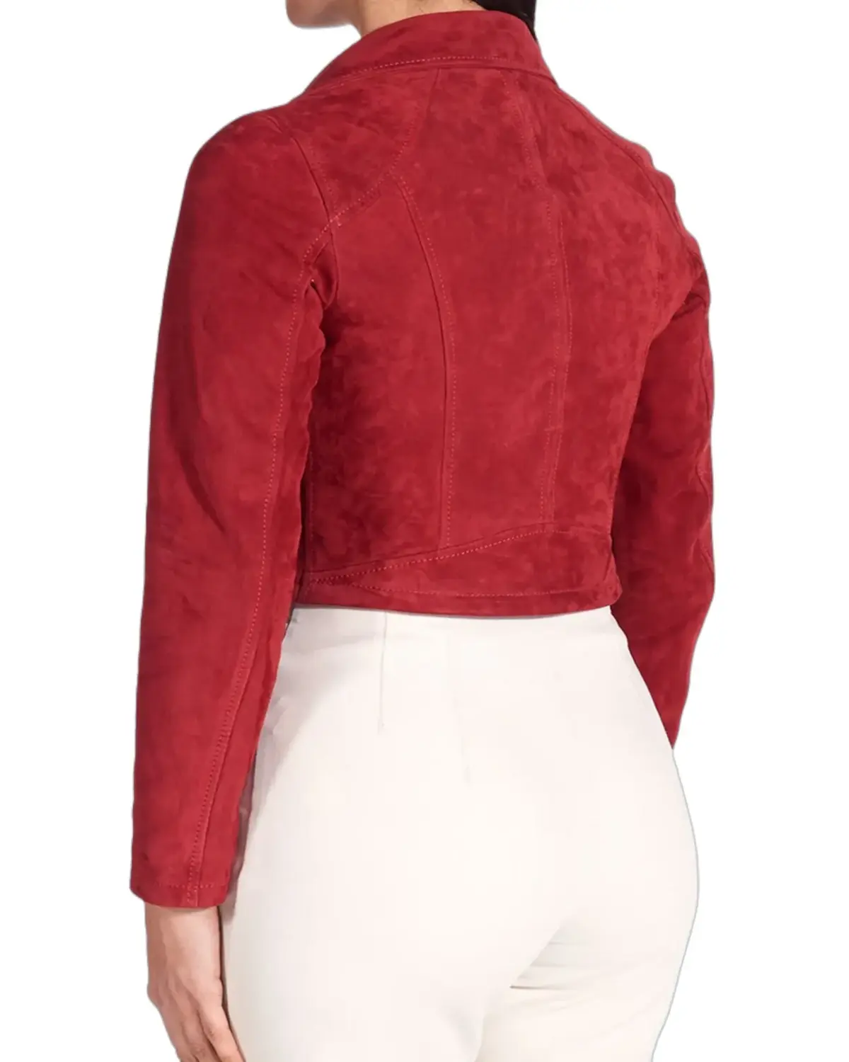 Womens Red Short Suede Biker Leather Jacket | Elite Jacket