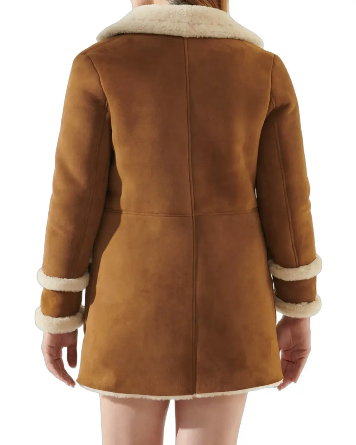 Womens Casual Tan Shearling Leather Coat | Elite Jacket