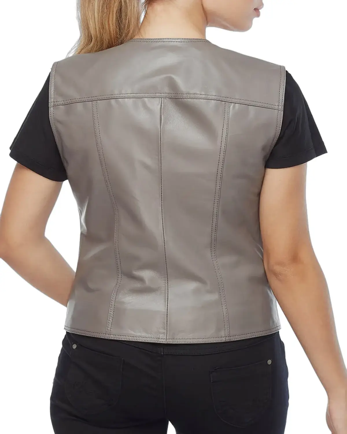 Womens Solid Grey Biker Leather Vest