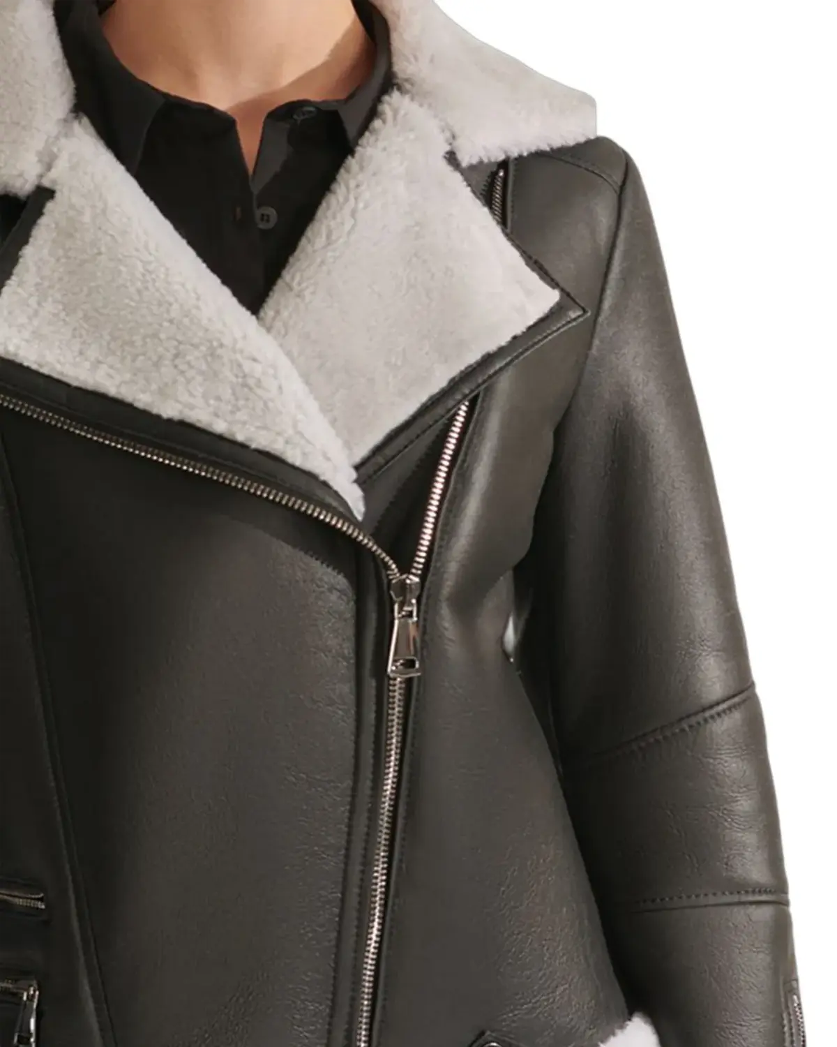 Black Sport Womens Shearling Leather Jacket