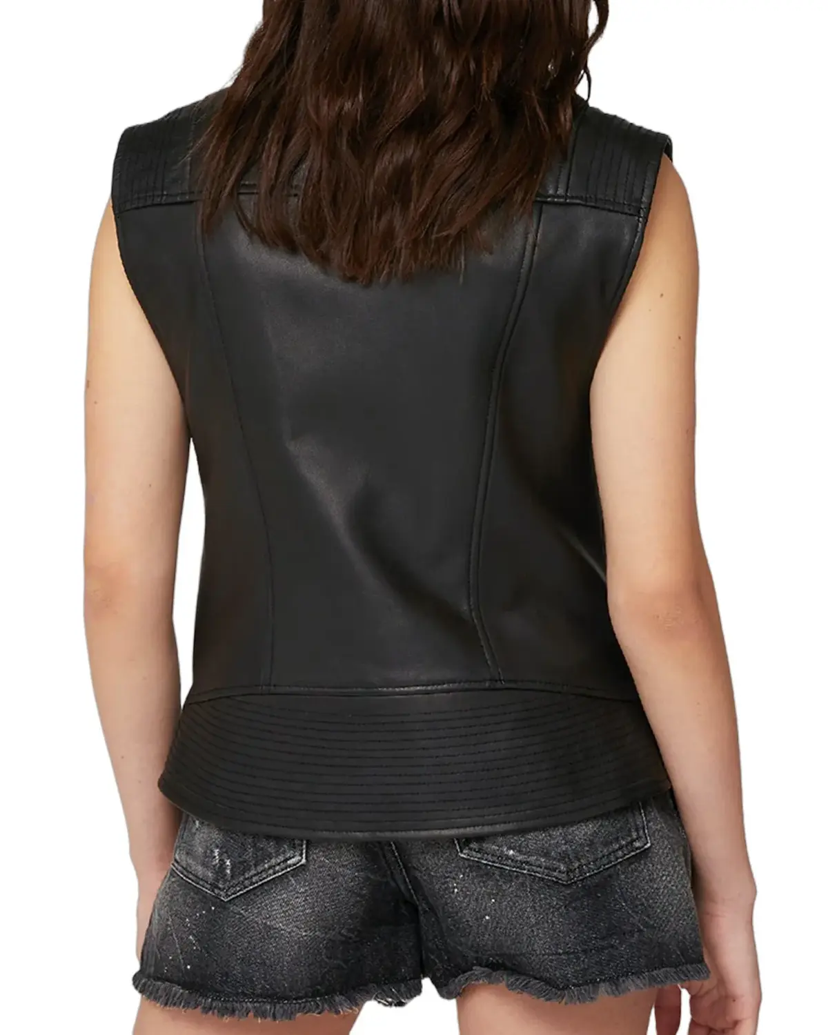 Womens Regular Fit Black Biker Leather Vest | Elite Jacket