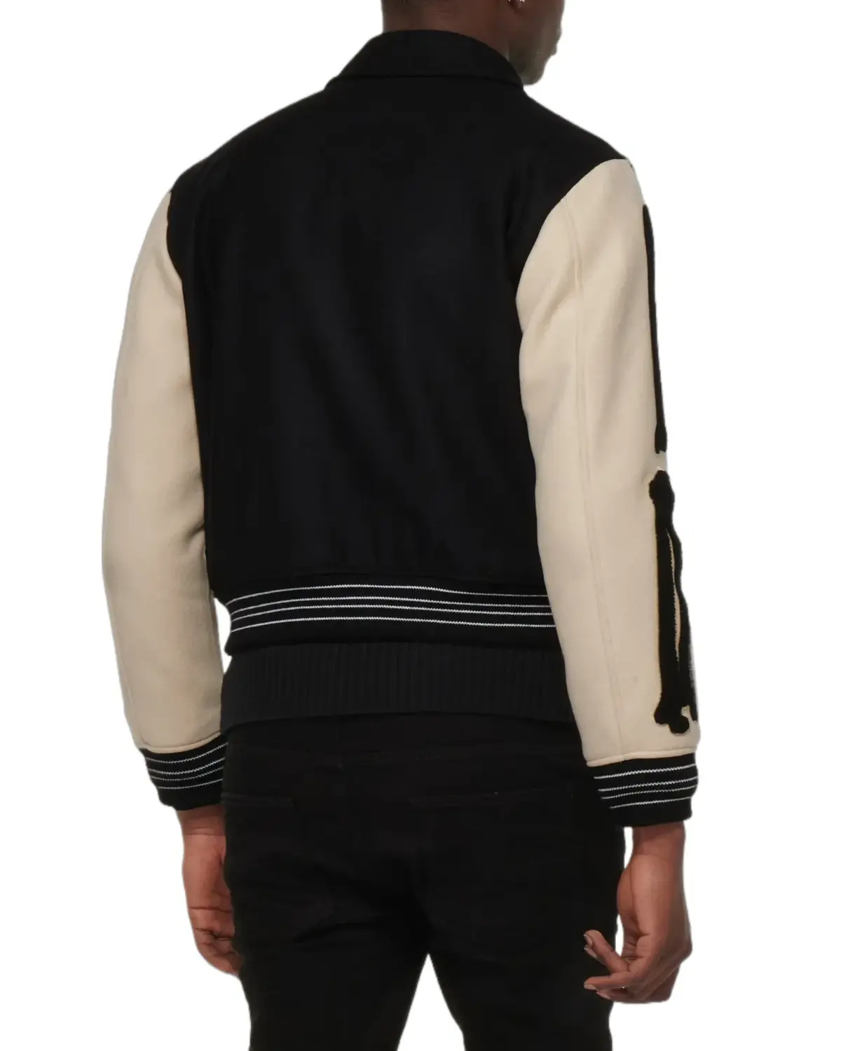 Mens Black and Beige Bone Design Varsity Jacket