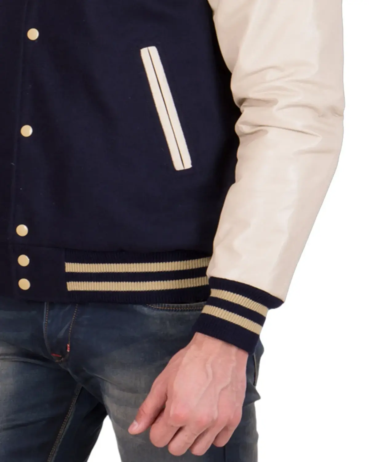 Mens Black and Beige Varsity Jacket | Elite Jacket