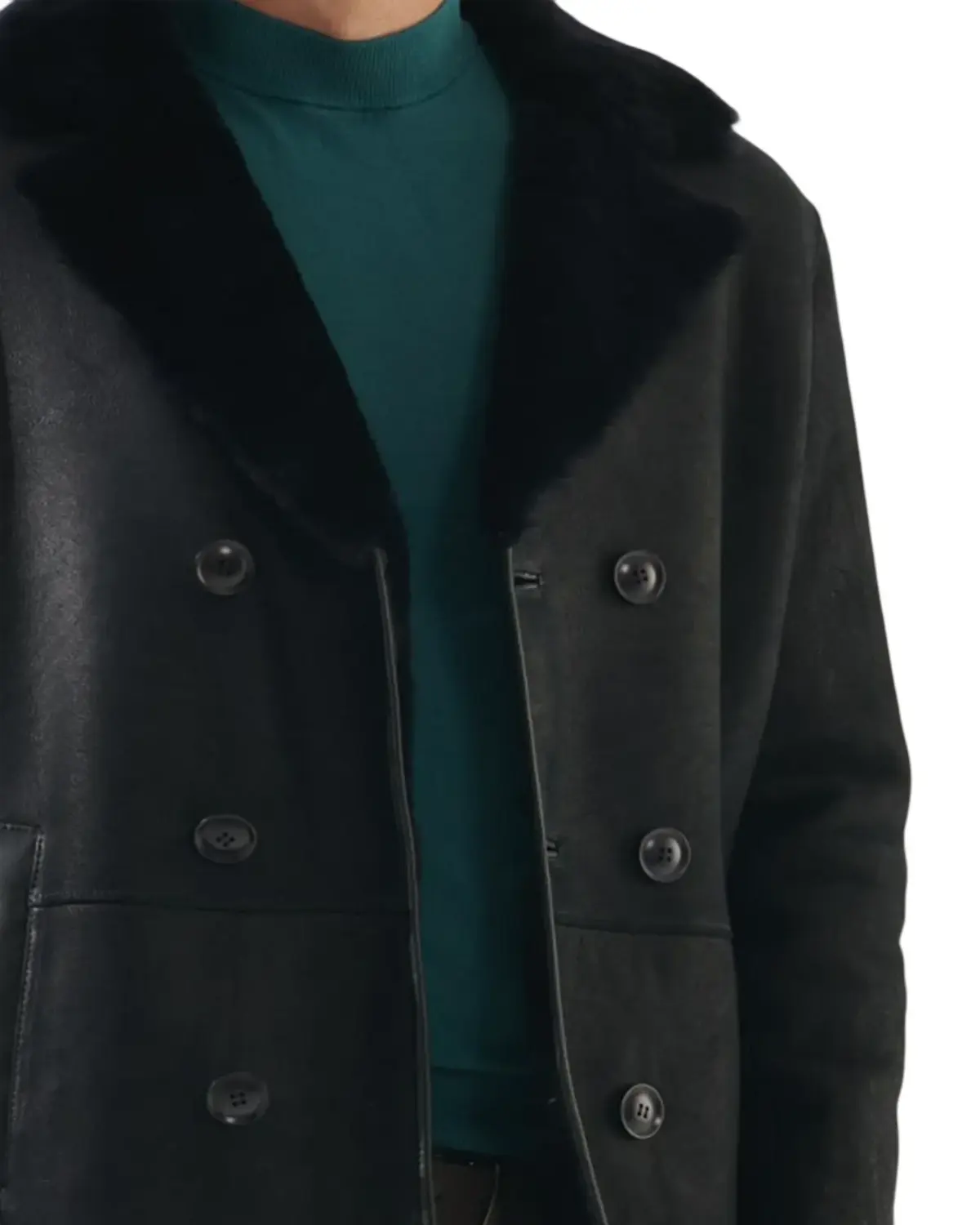 Mens Matt Black Shearling Leather Coat | Elite Jacket