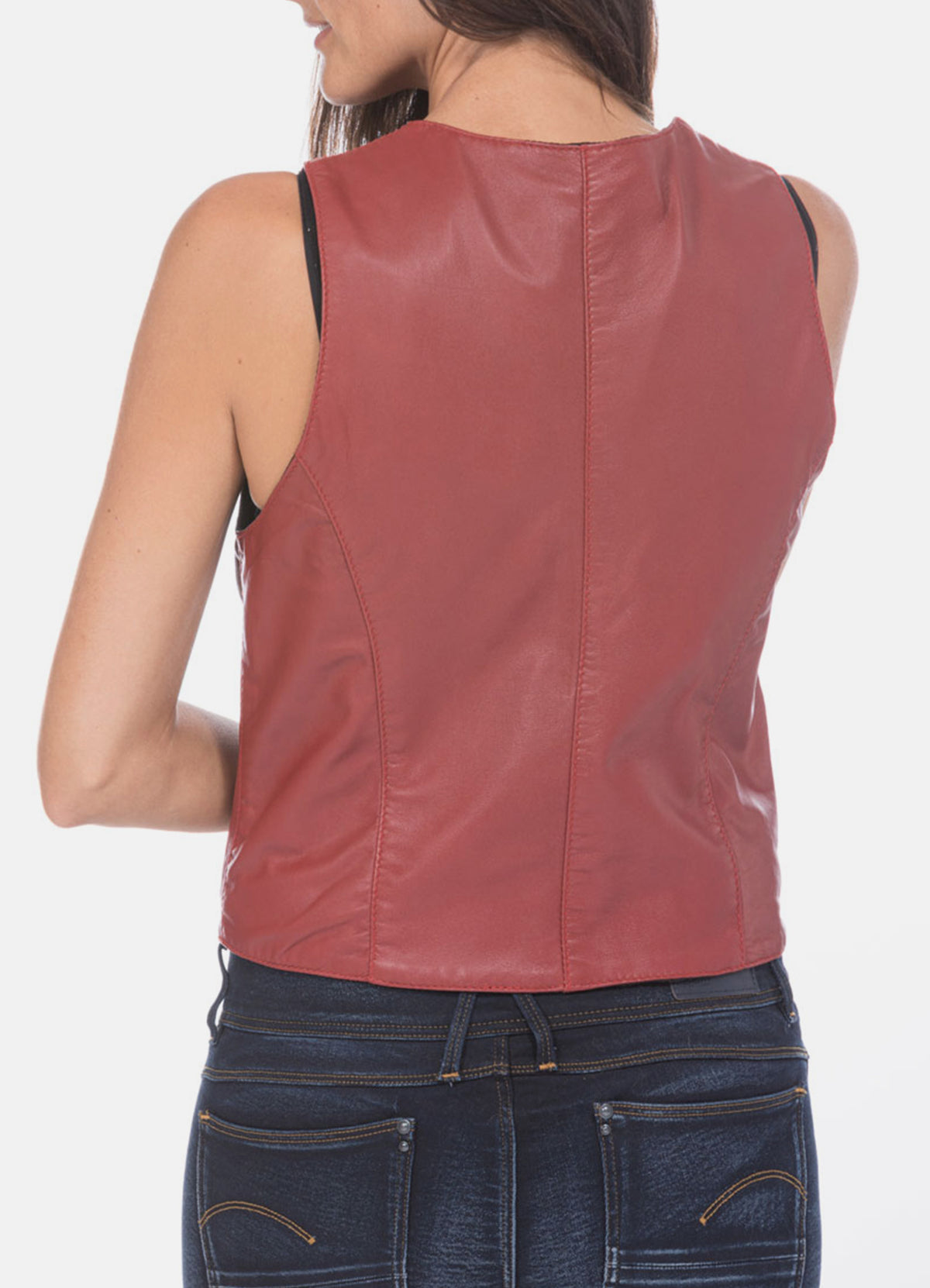 Womens Light Red Vintage Biker Leather Vest | Elite Jacket