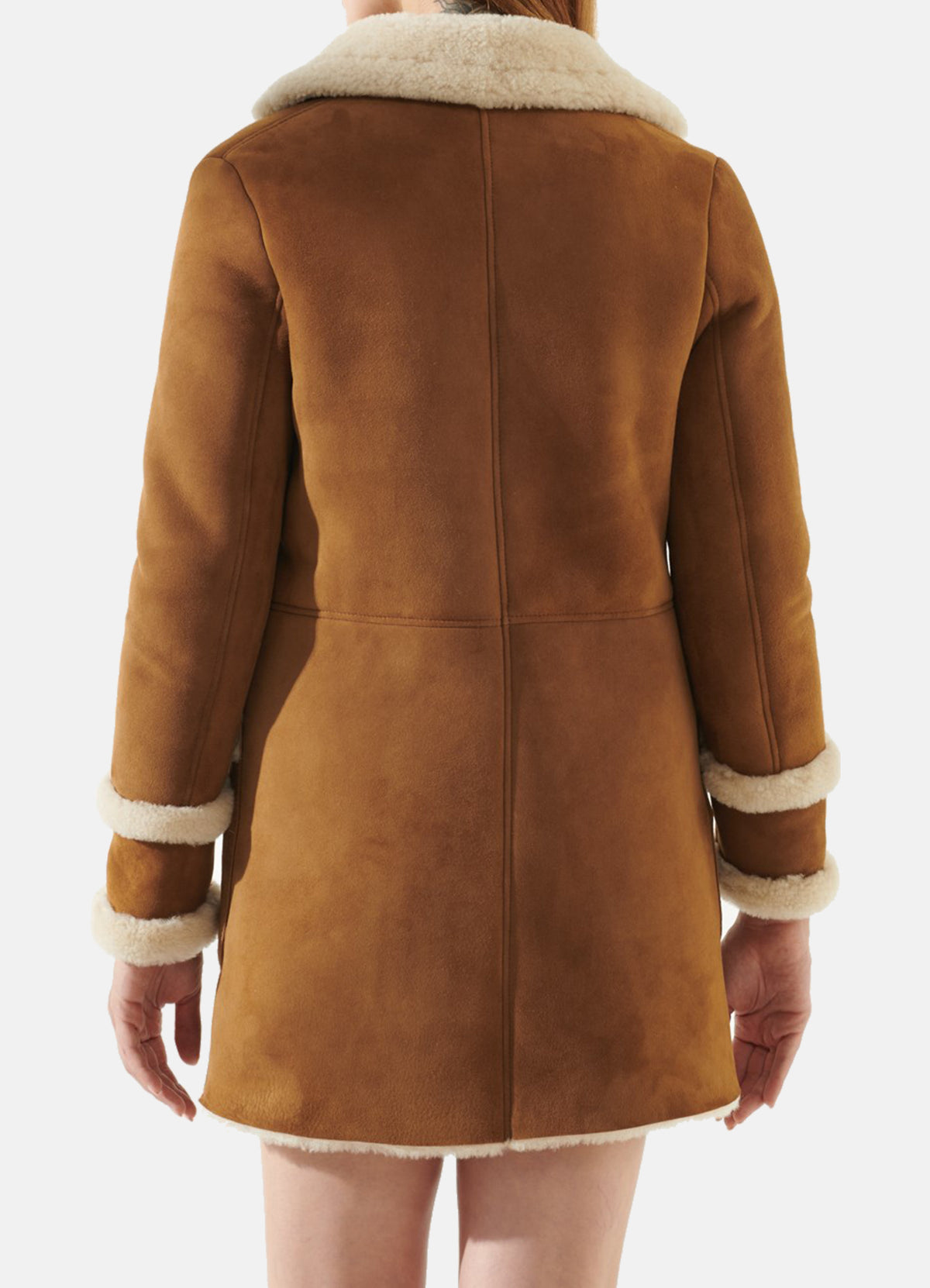 Womens Casual Tan Shearling Leather Coat | Elite Jacket