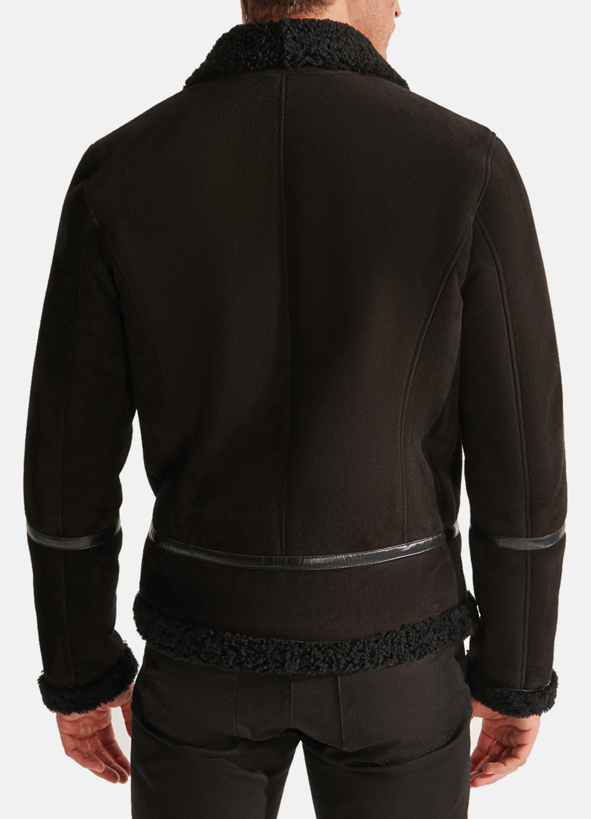 Mens Midnight Black Suede Shearling Leather Jacket