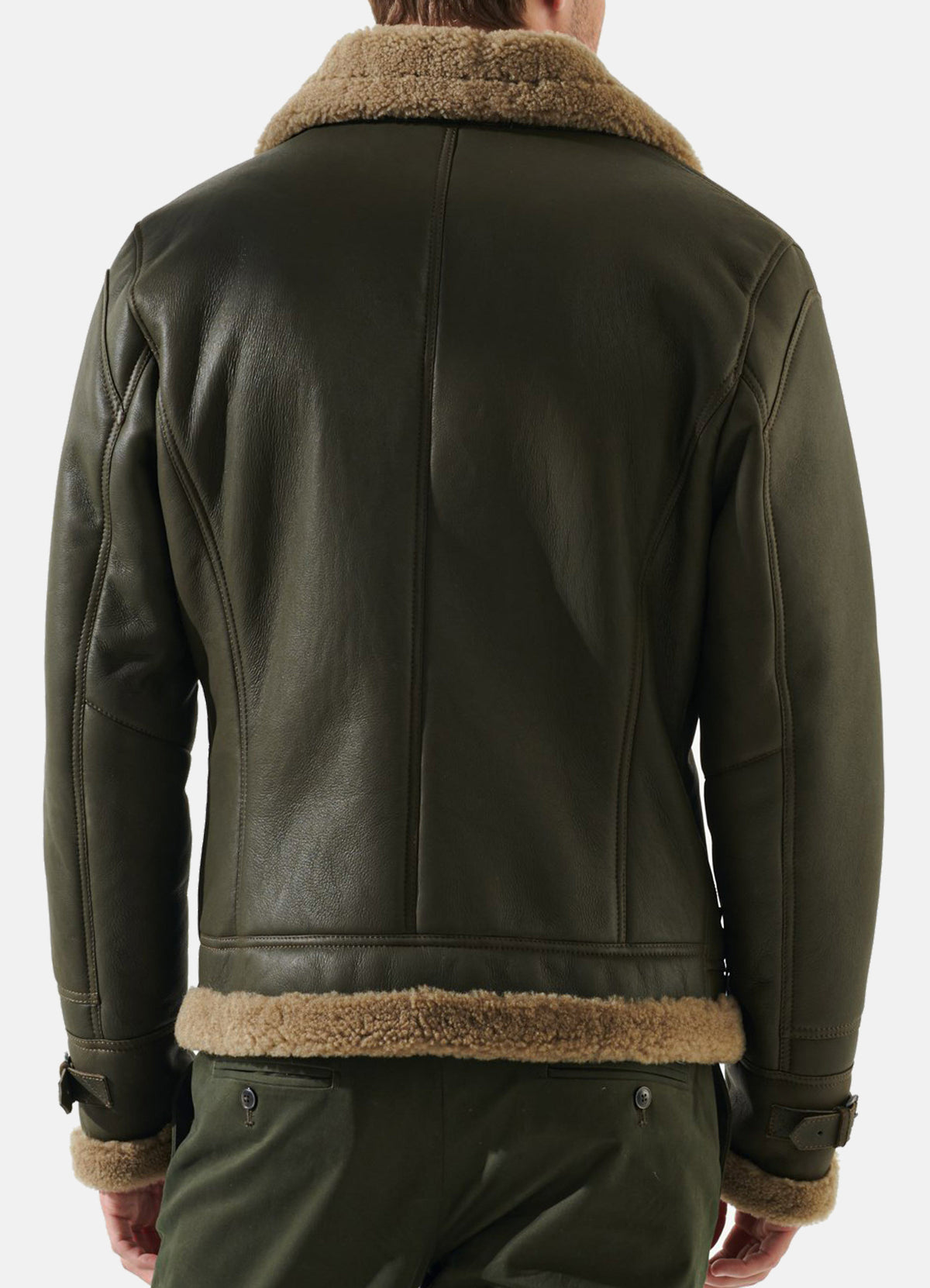 Moss Green Shearling Leather Jacket For Men | Elite Jacket