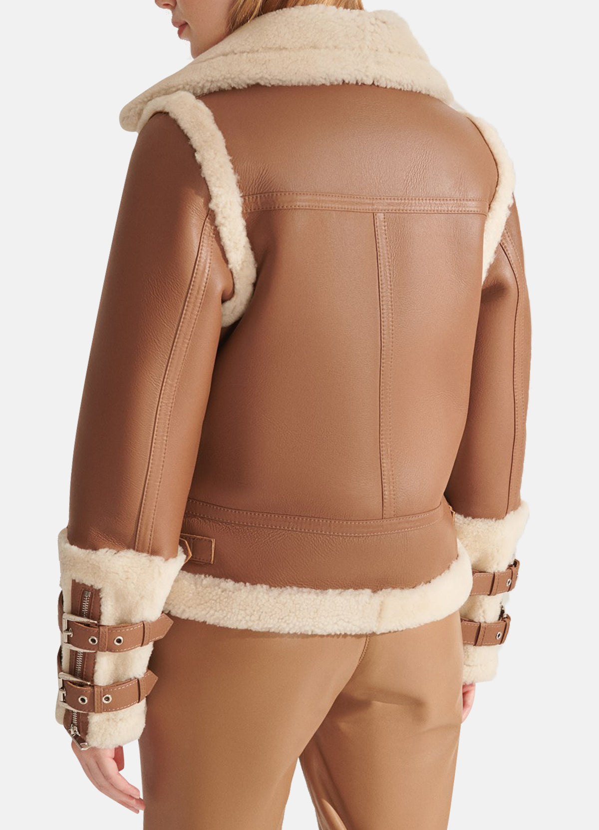 Womens Sports Brown Shearling Leather Jacket