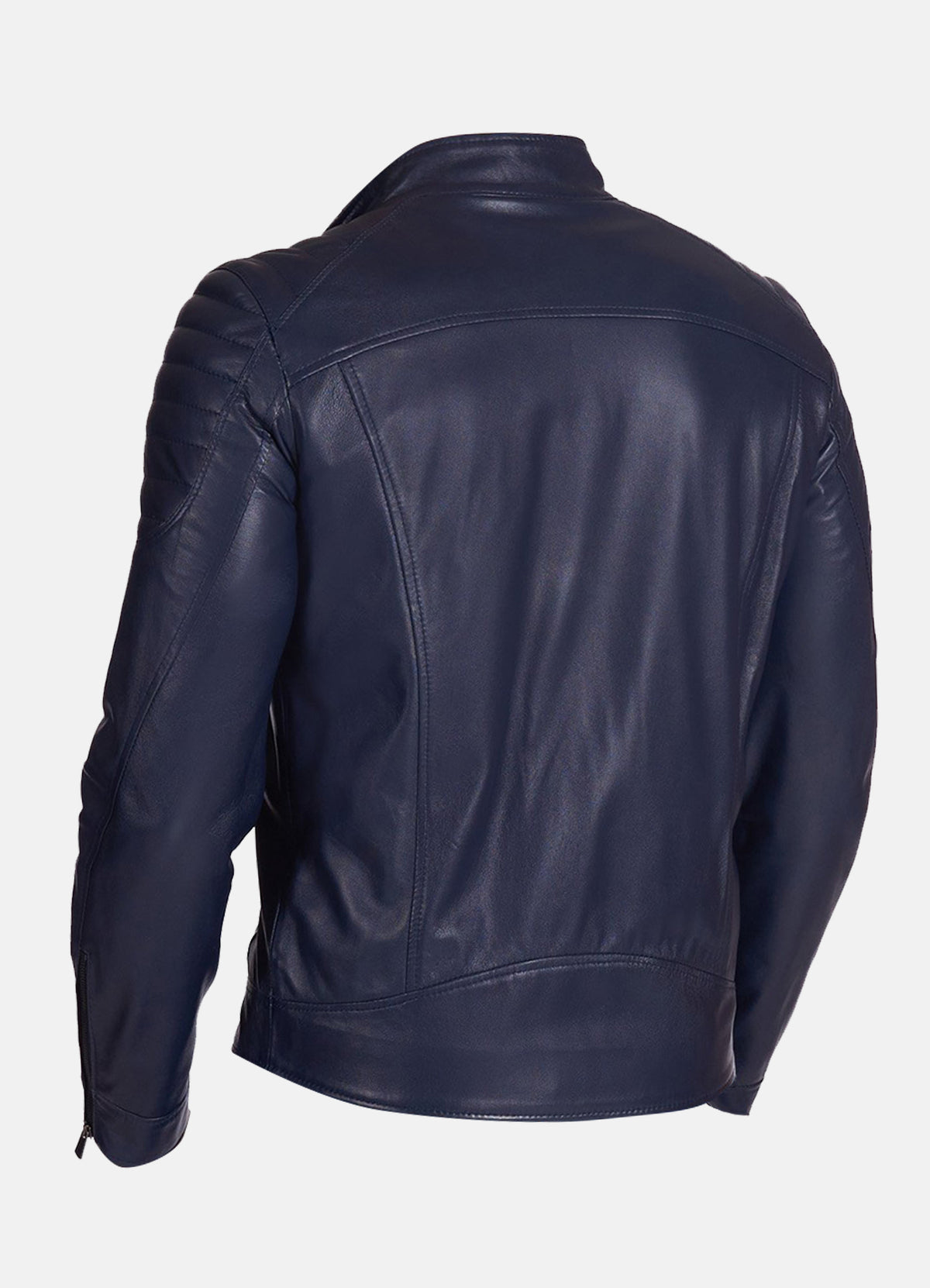 Mens Padded Shoulder Blue Biker Leather Jacket | Elite