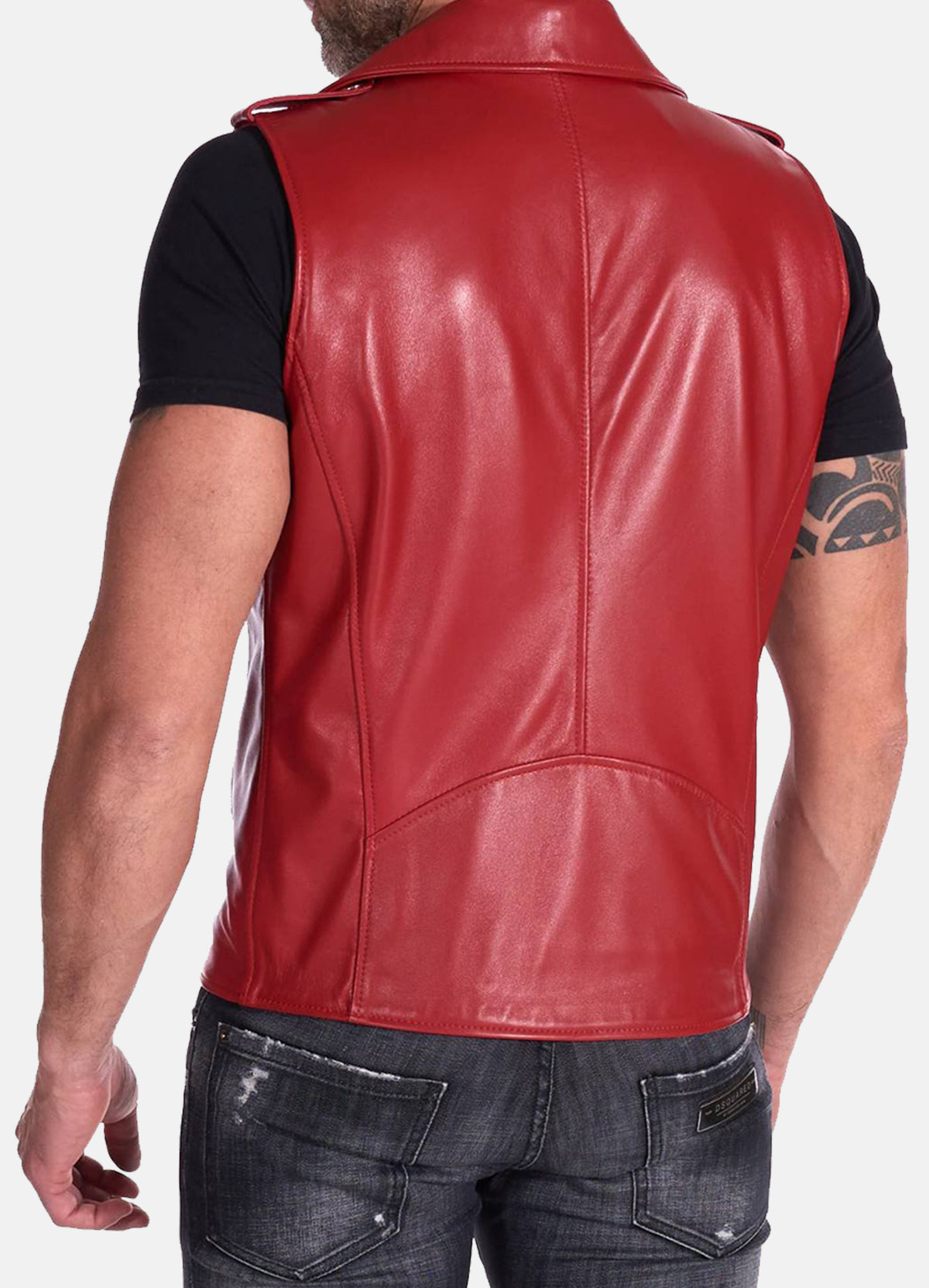 Mens Red Motorcycle Leather Vest | Elite Jacket