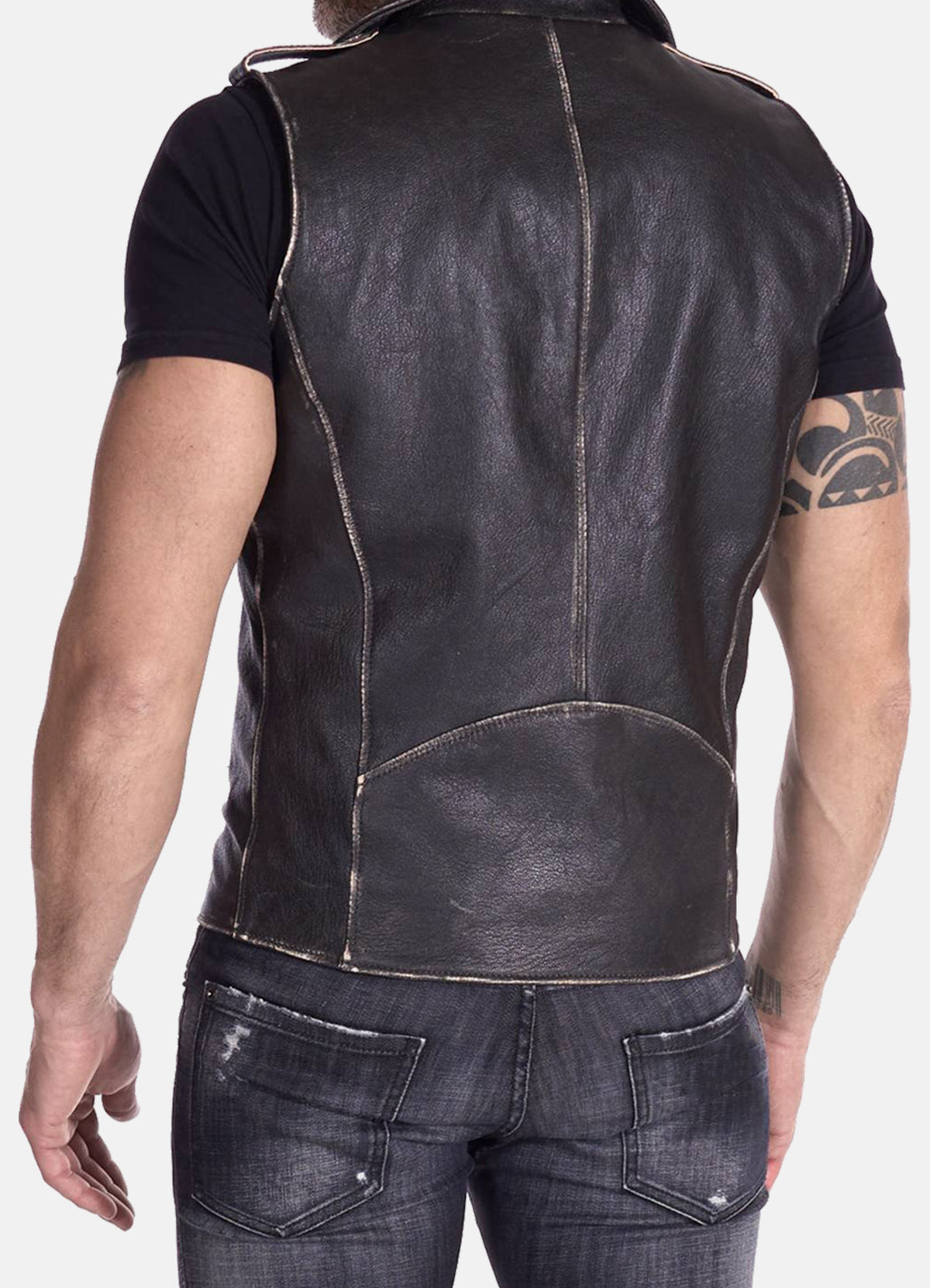 Mens Distressed Biker Leather Vest