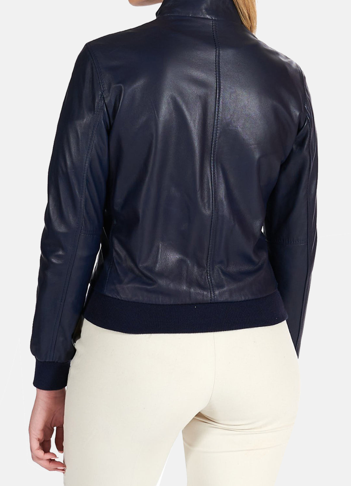 Womens Navy Blue Bomber Leather Jacket | Elite Jacket