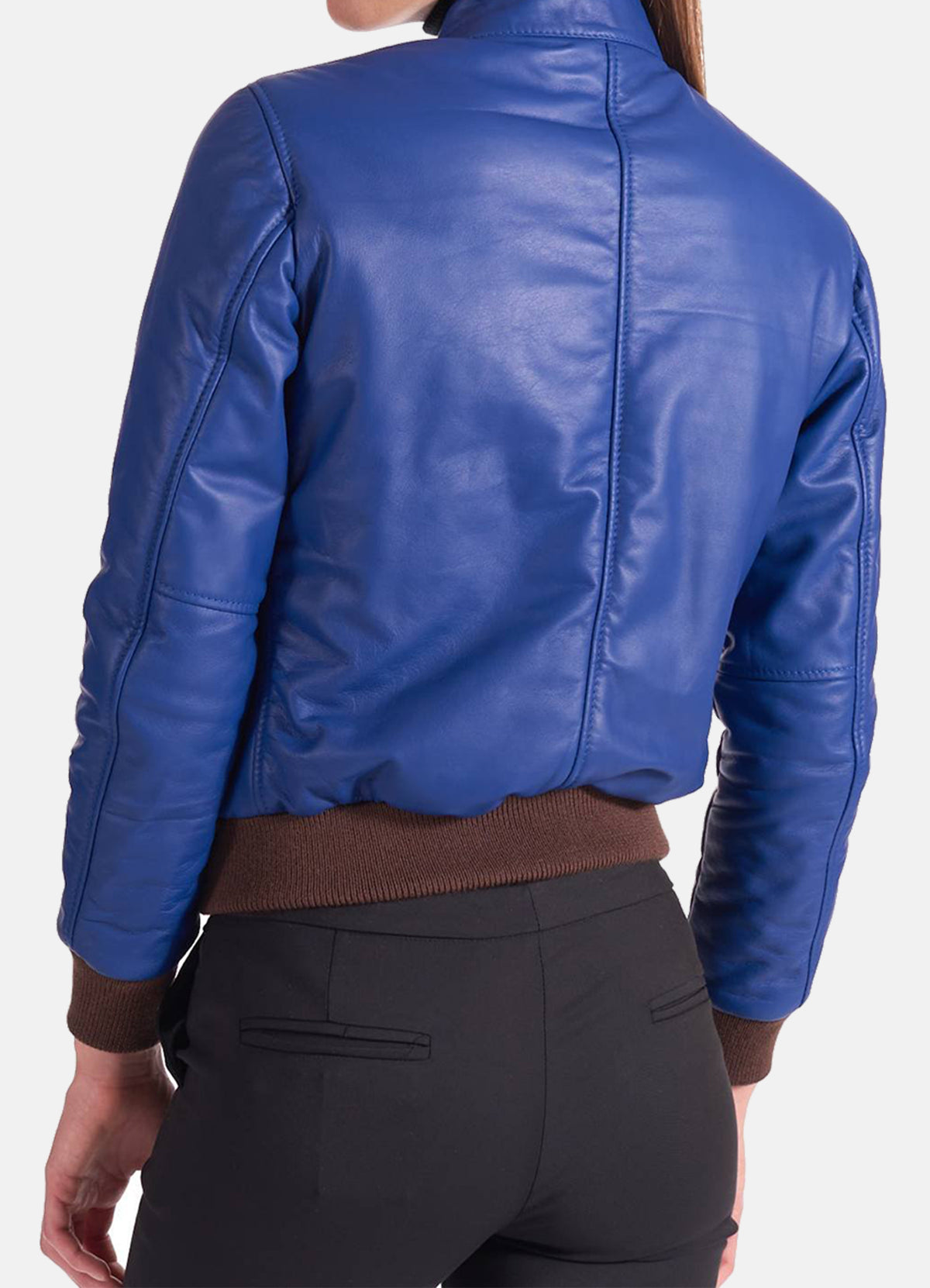 Womens Classic Blue Leather Bomber Jacket | Elite Jacket