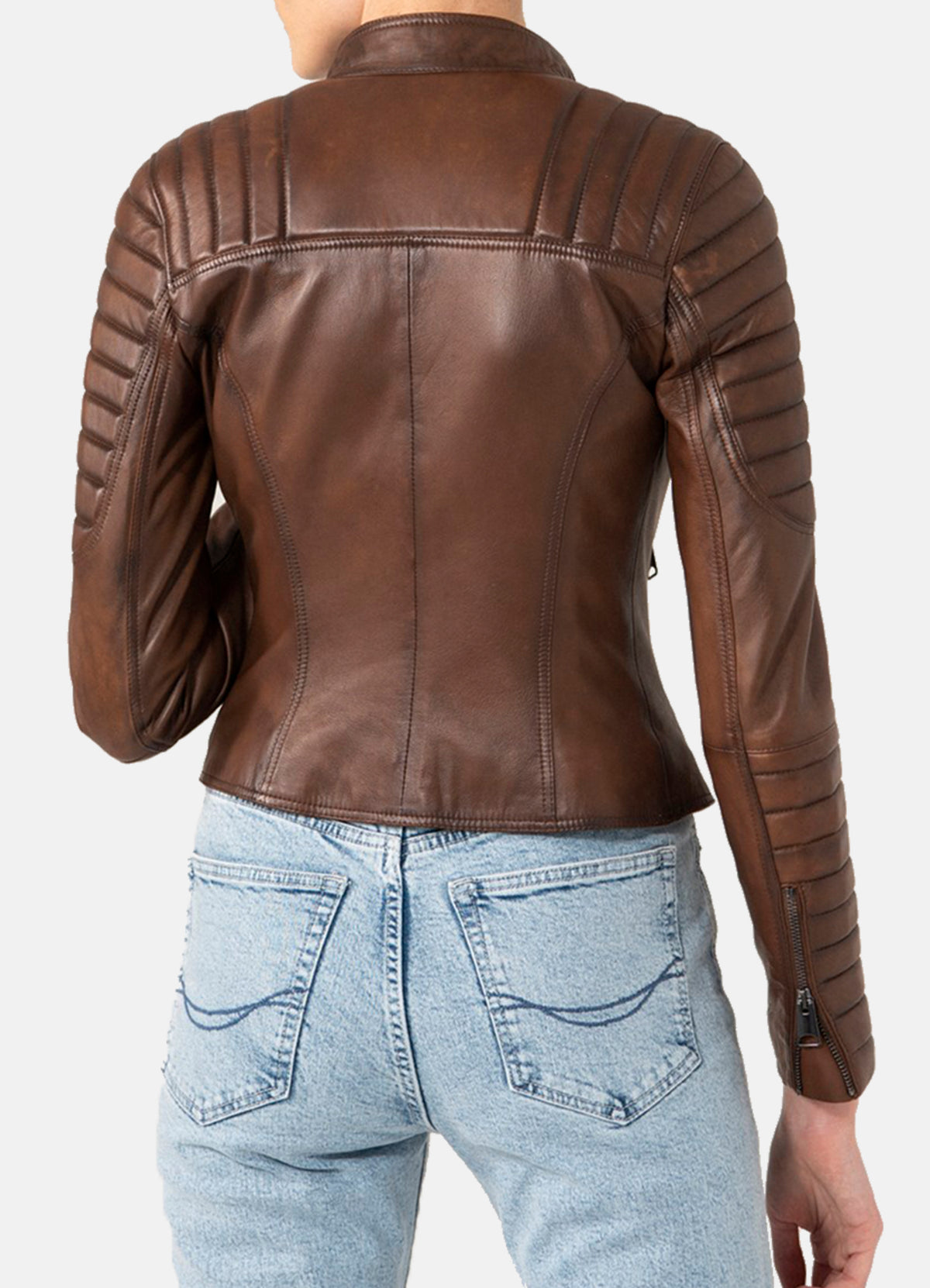 Womens Quilted Brown Biker Leather Jacket