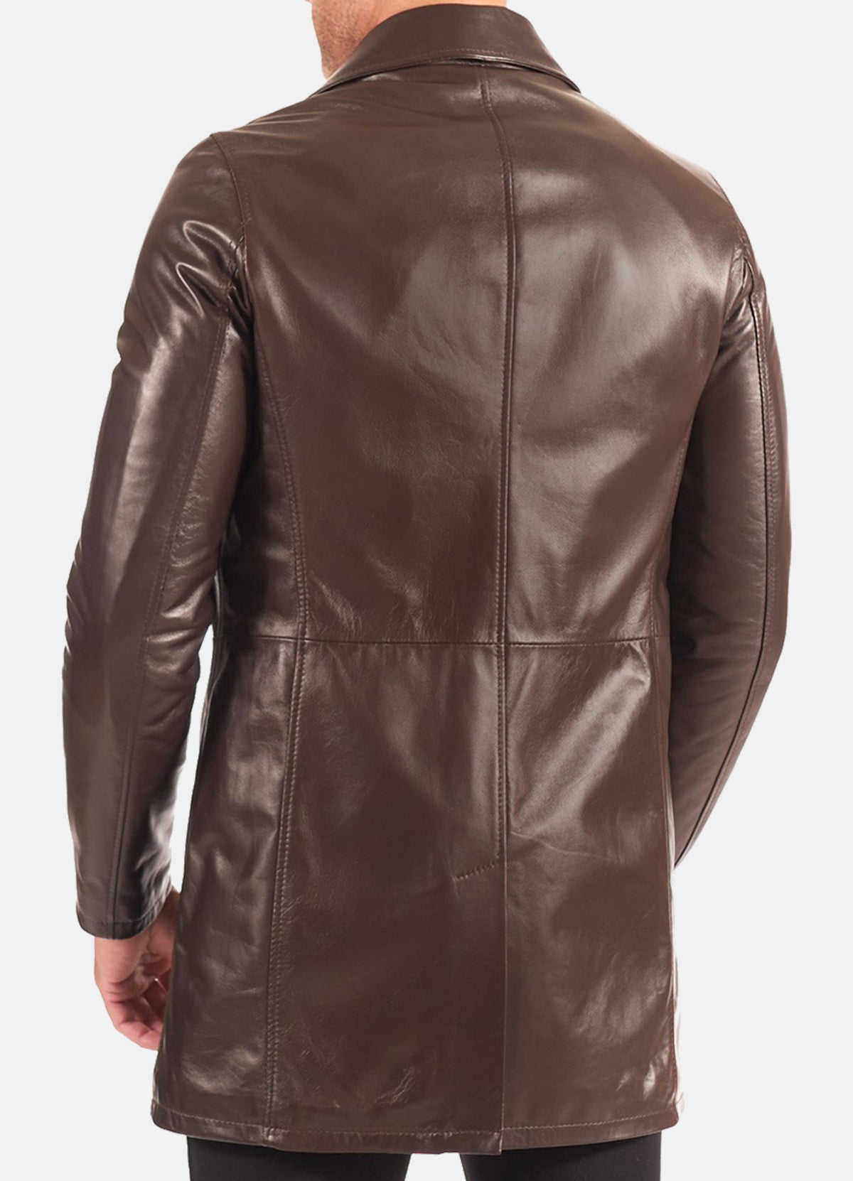Mens Classic Brown Mid-Length Leather Coat 