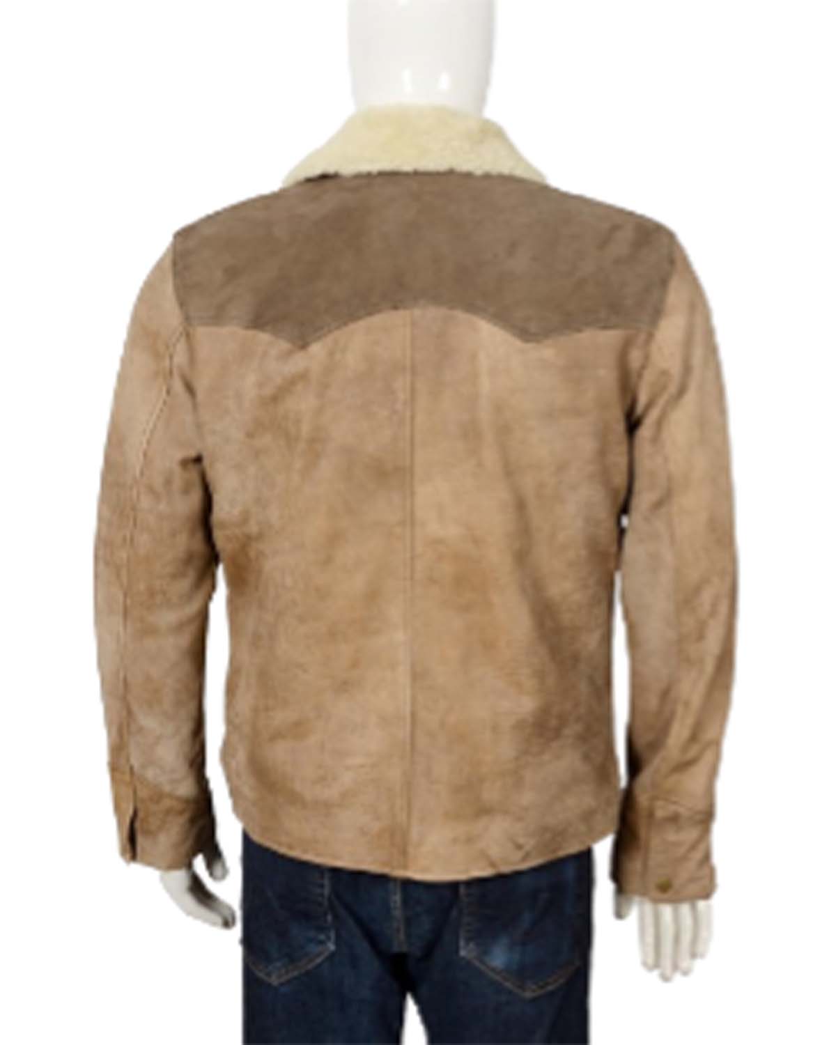 Elite Yellowstone Shearling Collar Buff Suede Leather Jacket