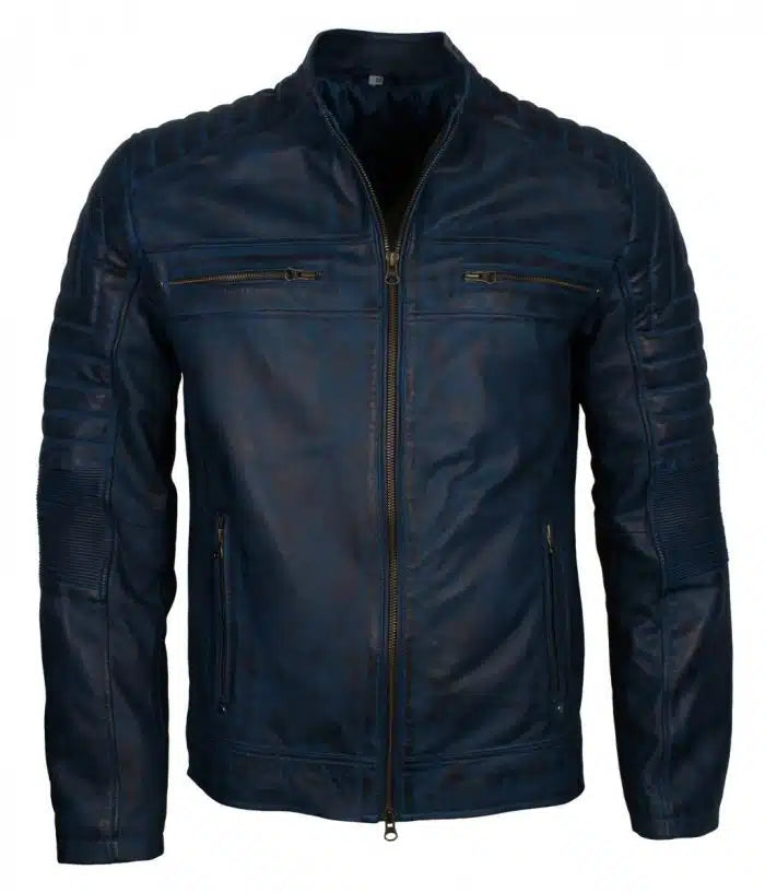 Mens Blue Vintage Cafe Racer Genuine Leather Jacket | Elite Jacket