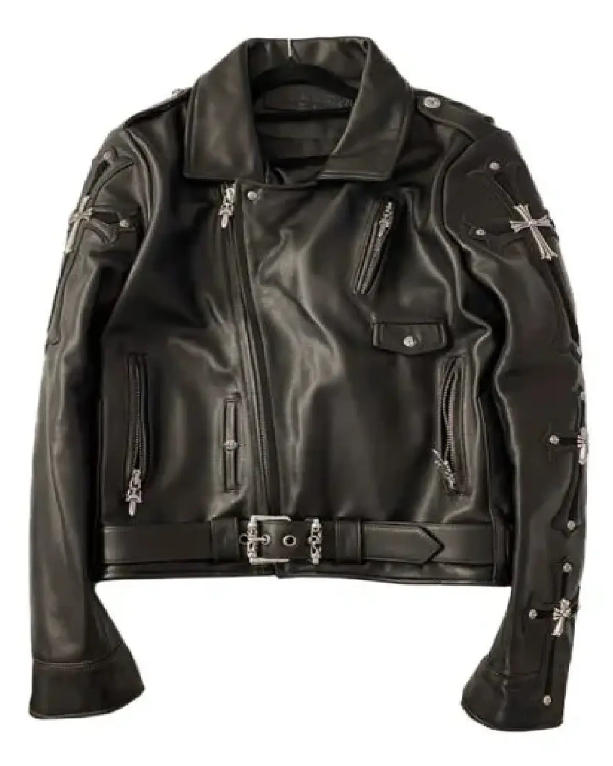 Elite Chrome Hearts Asymmetrical Zipper Biker Leather Jacket