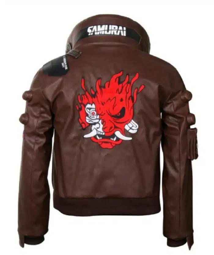 Mens Cyberpunk 2077 Samurai Brown Leather Jacket | Elite Jacket