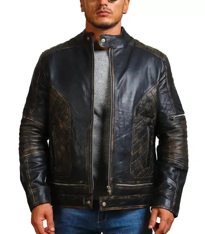 Mens Black Bones Skull Zipper Biker Jacket | Elite Jacket