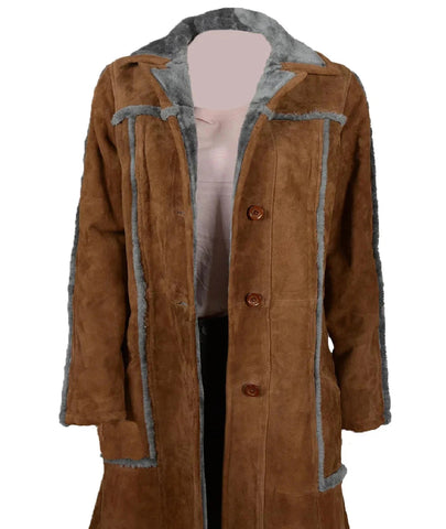 Elite Kelly Reilly Yellowstone Suede Leather Coat Front