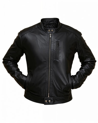 Elite Men's Black Bike Hunt Real Sheepskin Leather Jacket Front