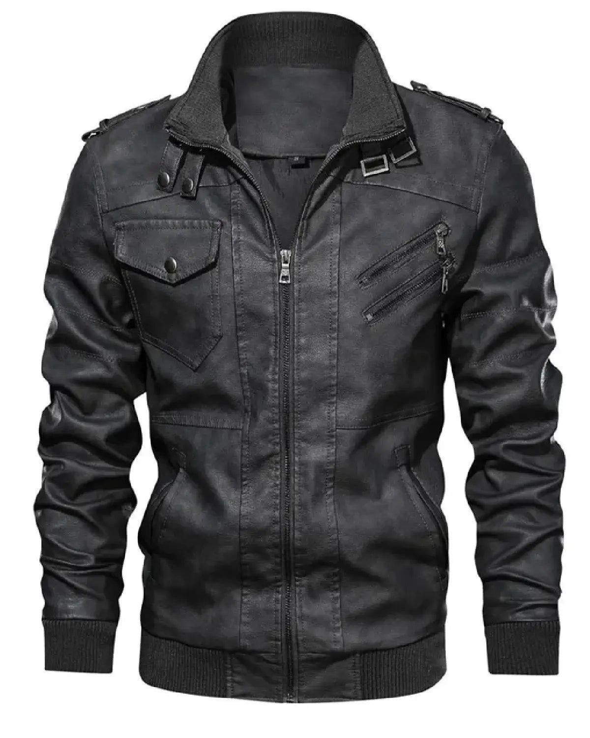 Elite Men's Black Real Leather Jacket With Removable Hood Front without hood
