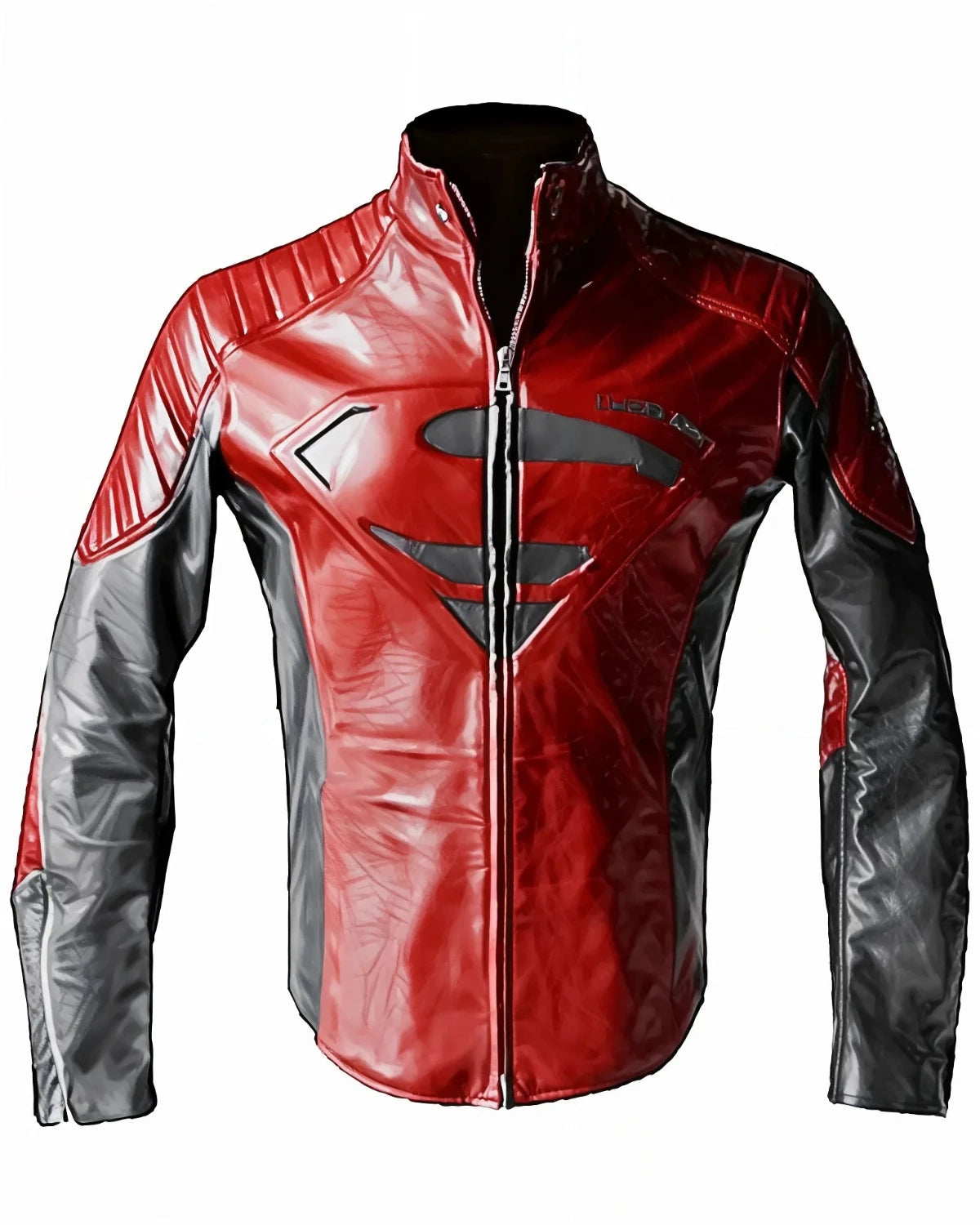 Elite Men's Superhero S Logo Costume Motorcycle Red and Black Biker Leather Jacket Front