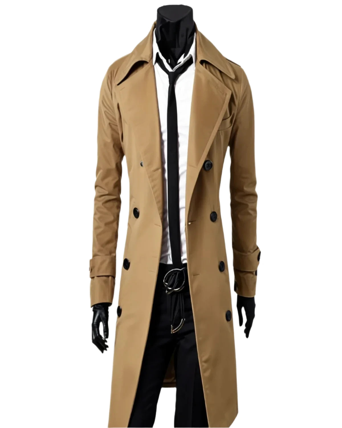 Elite Mens Double Wool Blend Trench Brown Coat Front