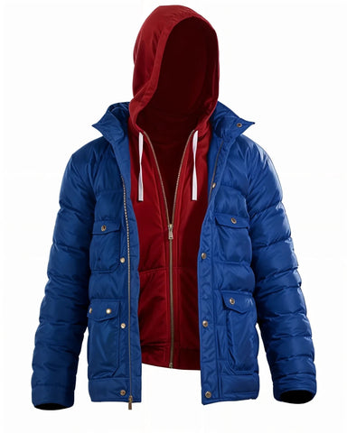 Elite Miles Morales Spider-Man PS4 Blue Puffer Hooded Jacket Front