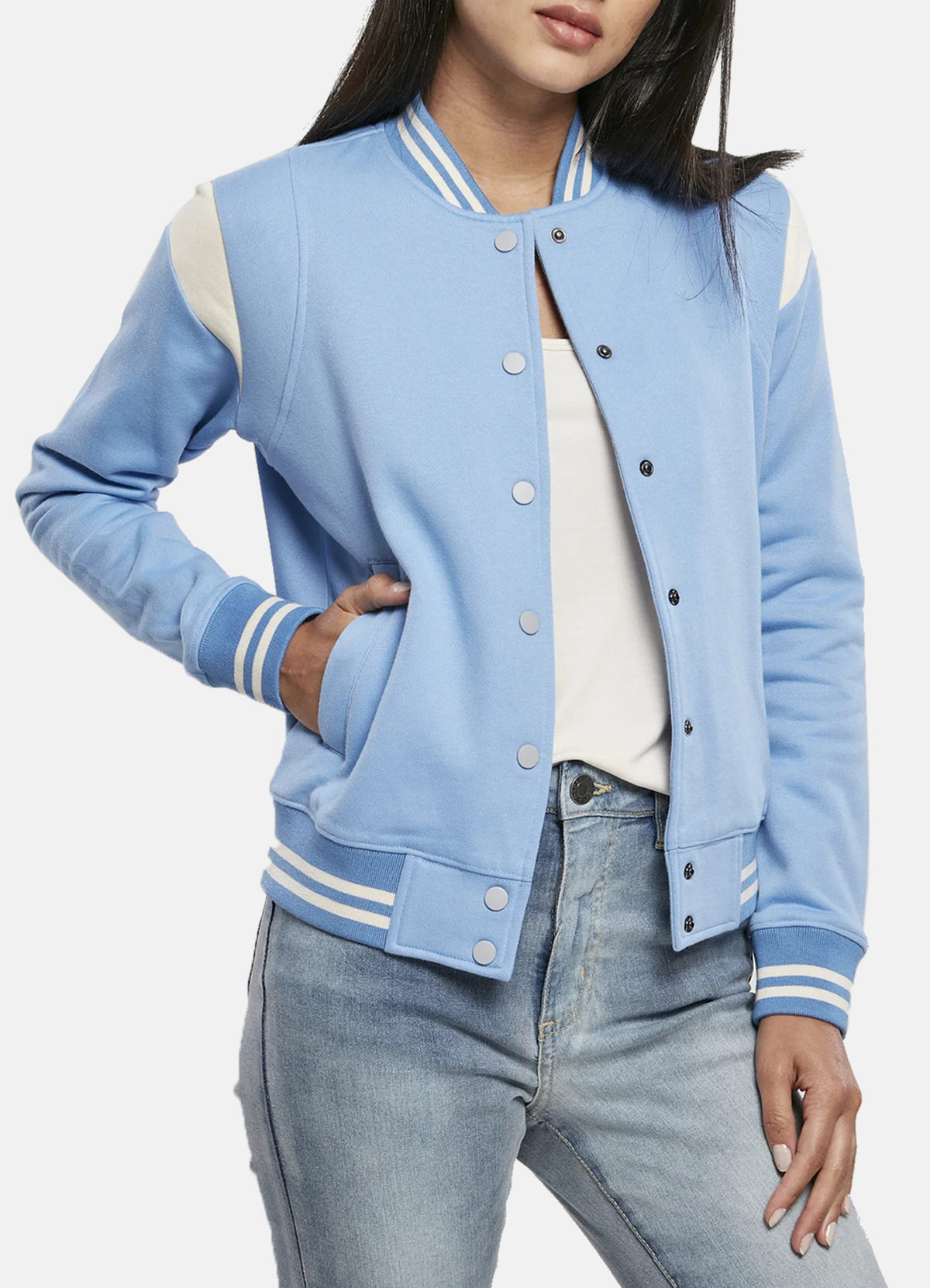 Blue Jacket Womens Classic Baby Blue Varsity Jacket | Elite Jacket