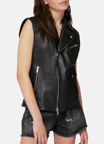 Womens Regular Fit Black Biker Leather Vest