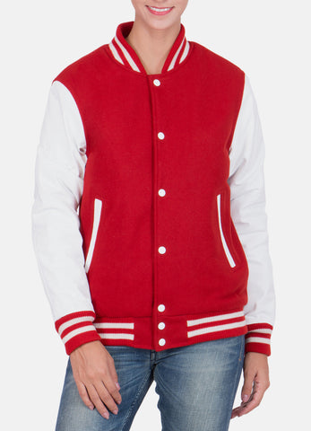 Womens Classic Red and White Varsity Jacket