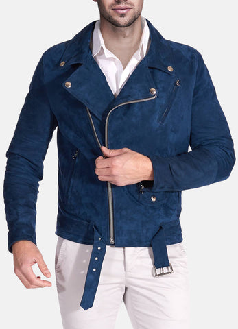 Mens Iconic Blue Suede Leather Jacket