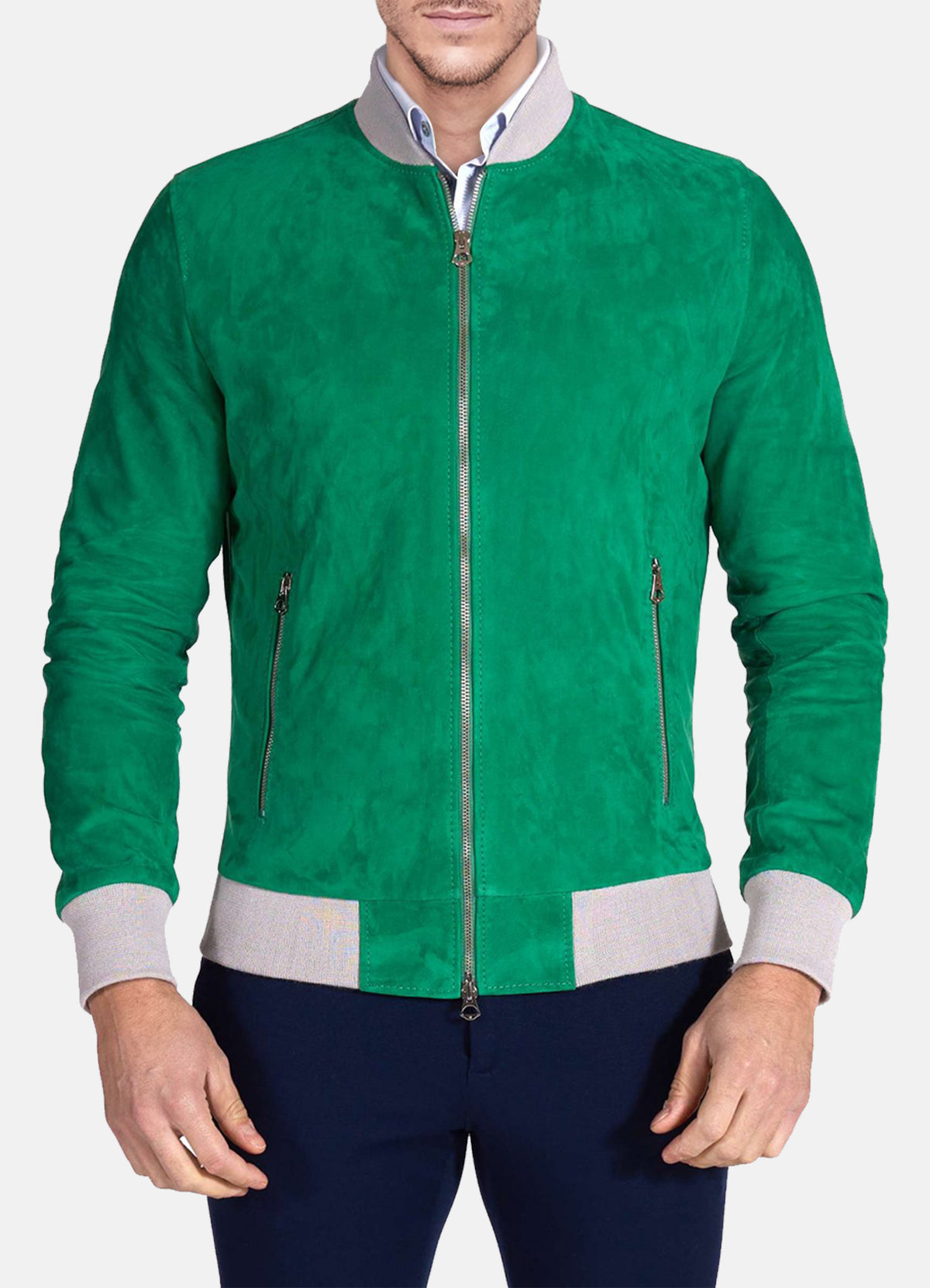 Mens Bright Green Suede Leather Jacket