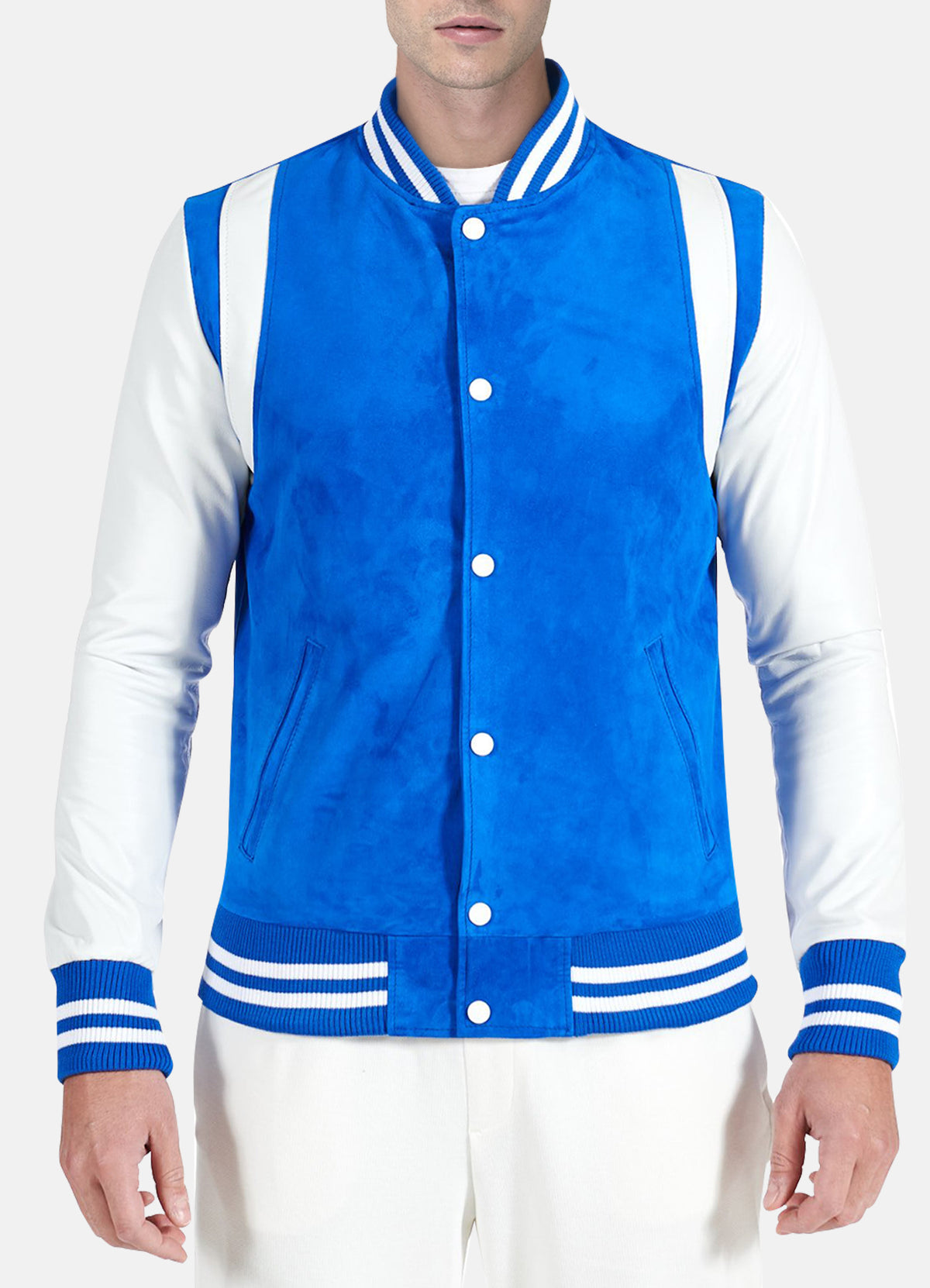 Mens Blue and White Varsity Jacket | Get Free Shipping! – Elite Jacket