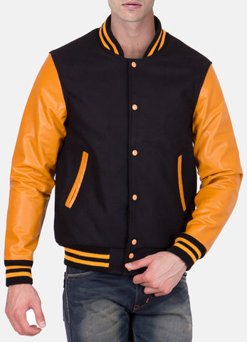 Mens Black and Yellow Varsity Jacket | Elite Jacket