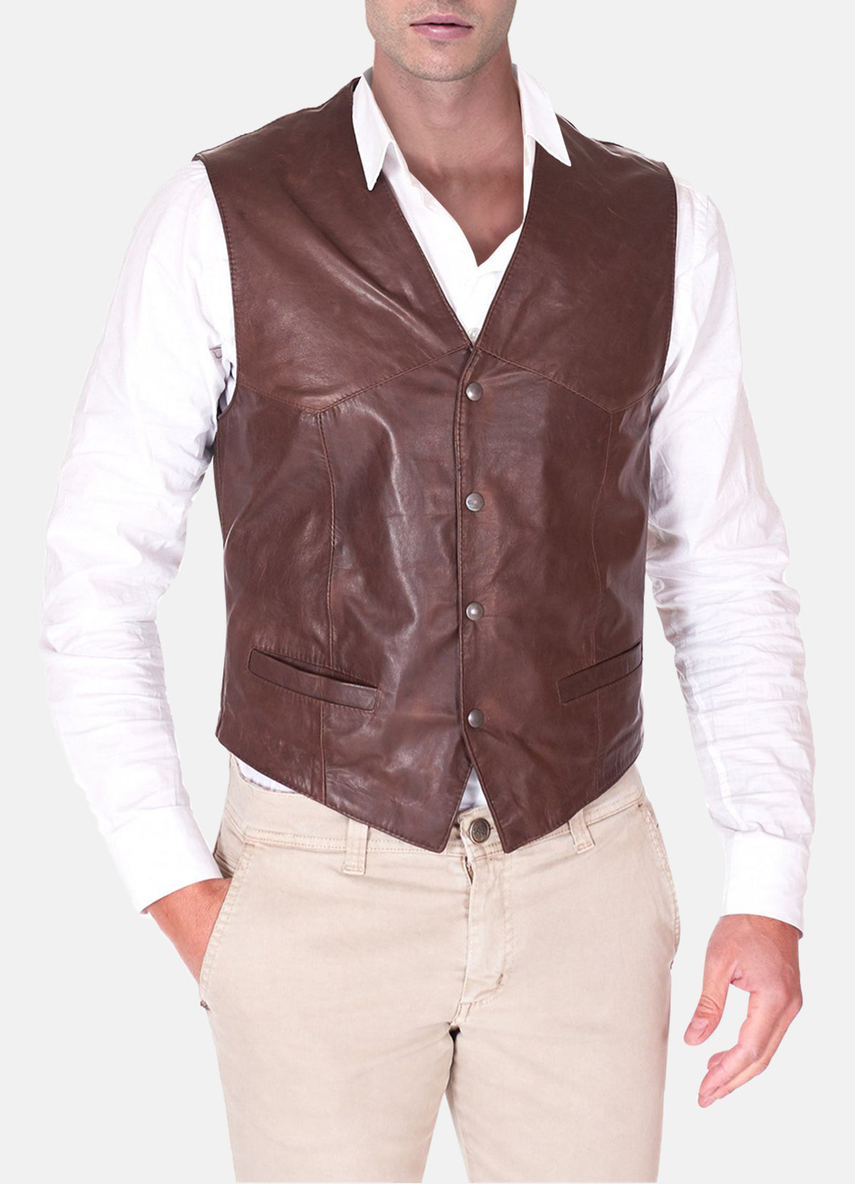 Mens Brown Real Leather Vest | Elite Jacket
