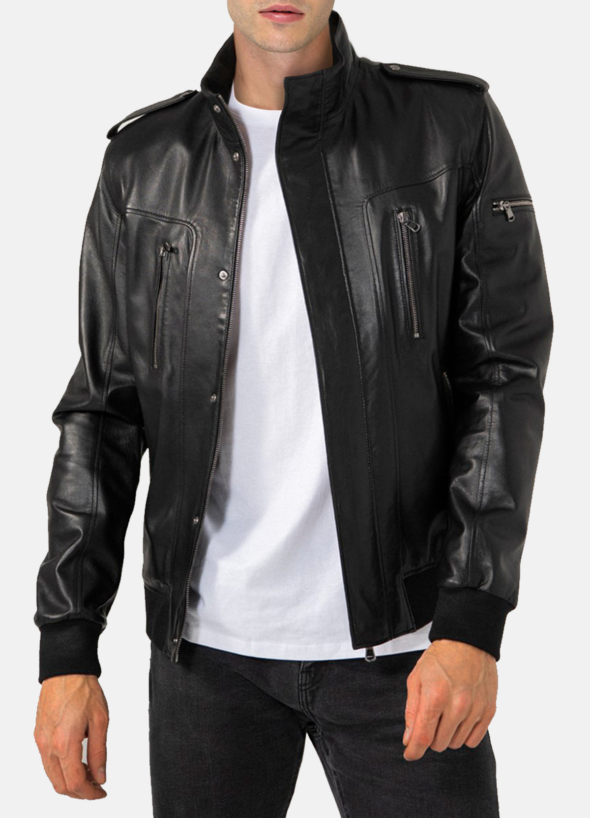 Mens Sports Black Lambskin Leather Jacket