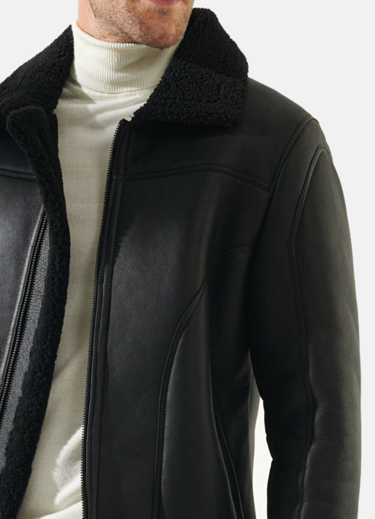 Mens Casual Black Shearling Leather Jacket